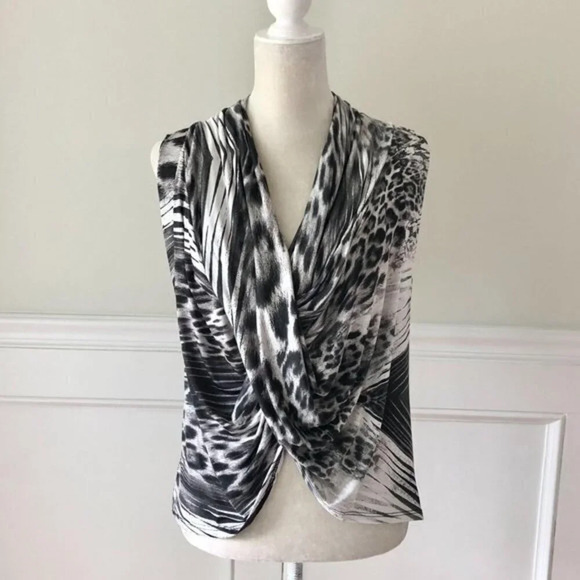 Arden B Animal Print Stretch Tank Top M Gray Black - Picture 1 of 5